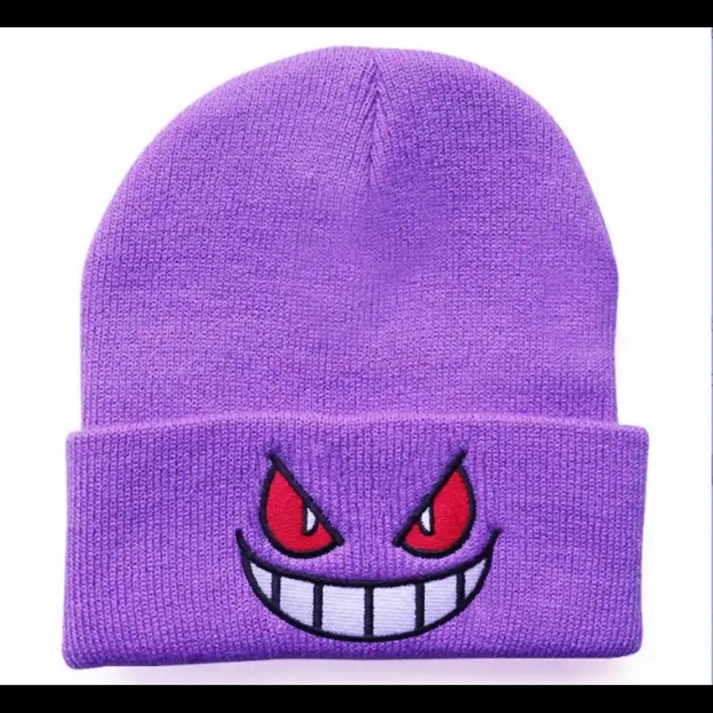 Pokémon Gengar Purple Knit Beanie Embroidered Tech Wear